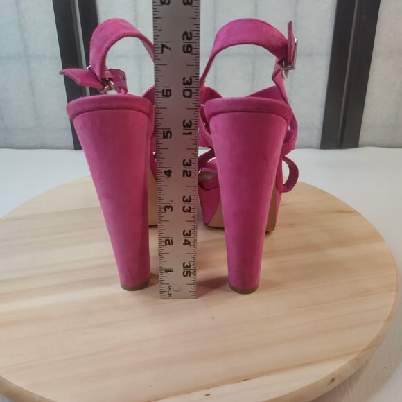 ALDO Suede Peep Toe High Heel Platforms Pink Fushia Women EU 38/ US 7.5 - Picture 9 of 15